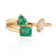 Multi-cut Emerald & Diamond Ring