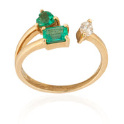 Multi-cut Emerald & Diamond Ring