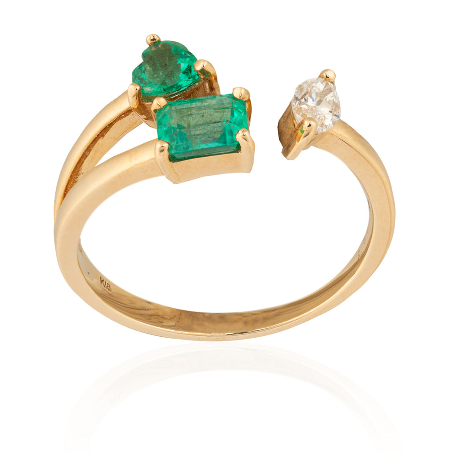 Multi-cut Emerald & Diamond Ring