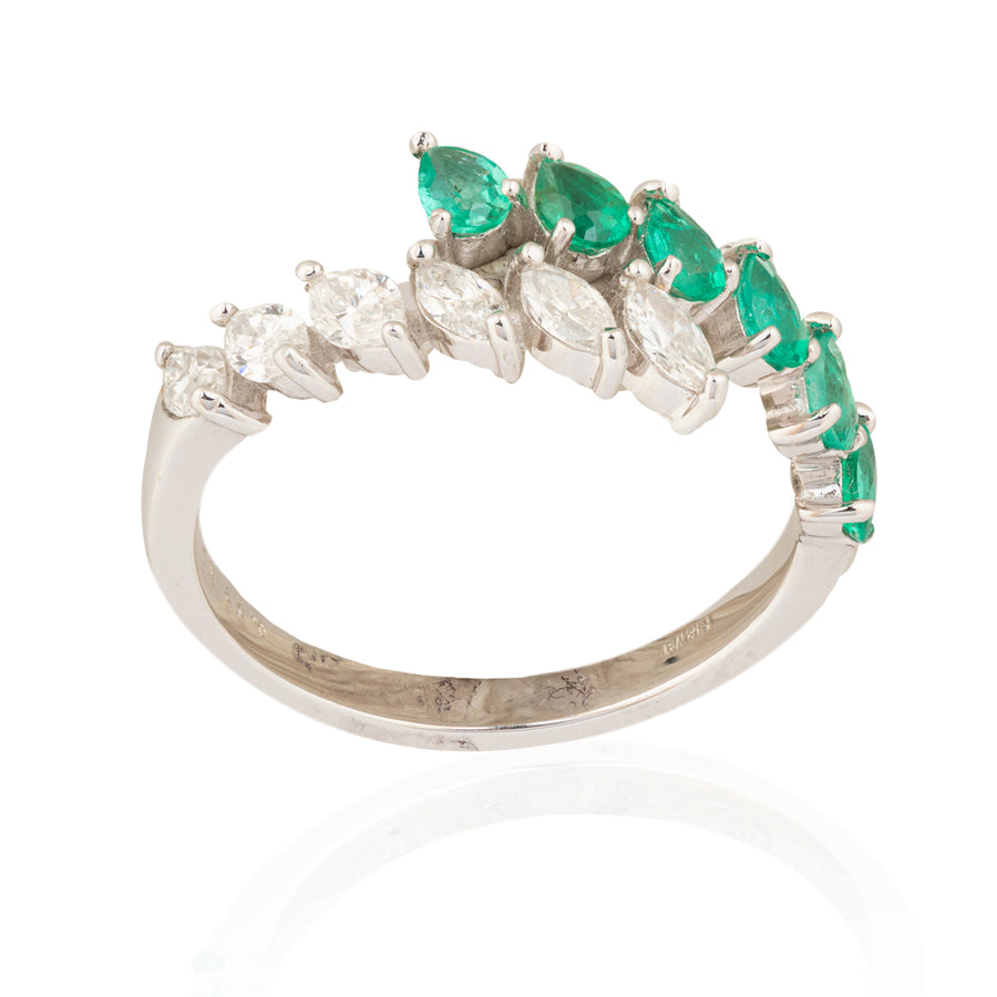 Pear Cut Emerald & Marquise Diamond Ring