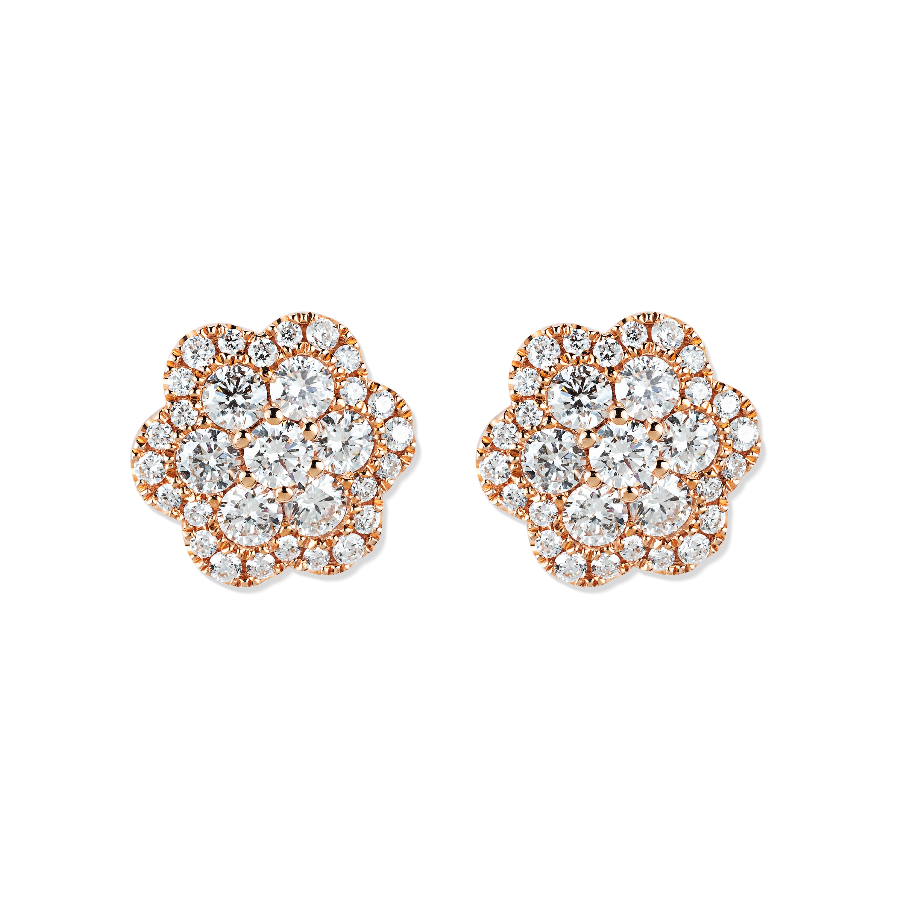 Flower Shape Gold & Diamond Earrings