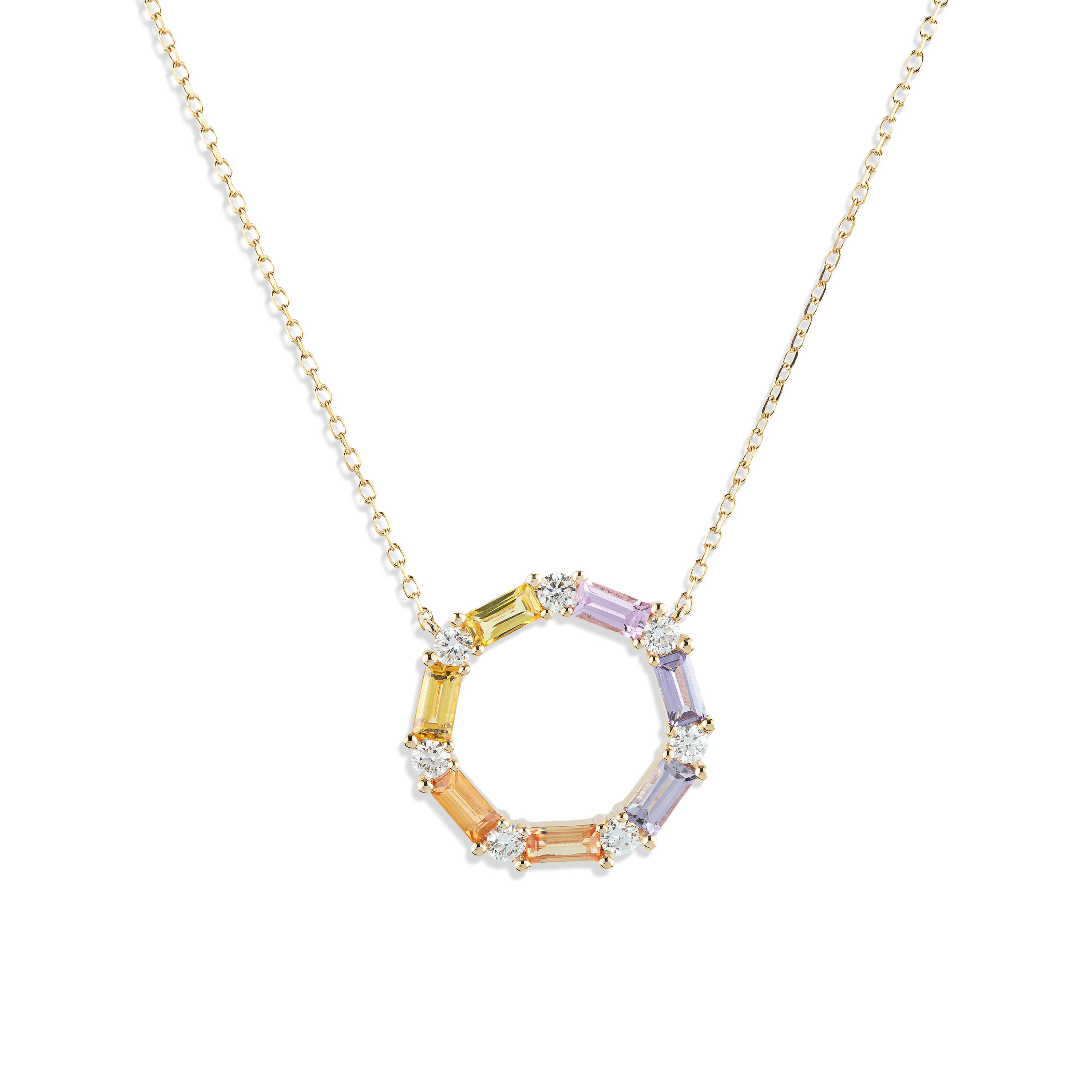 Multicolor Round Shape Gold & Diamond Necklace