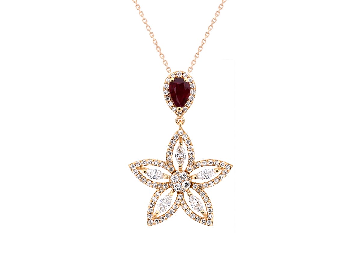 Ruby And Diamond Flower Necklace