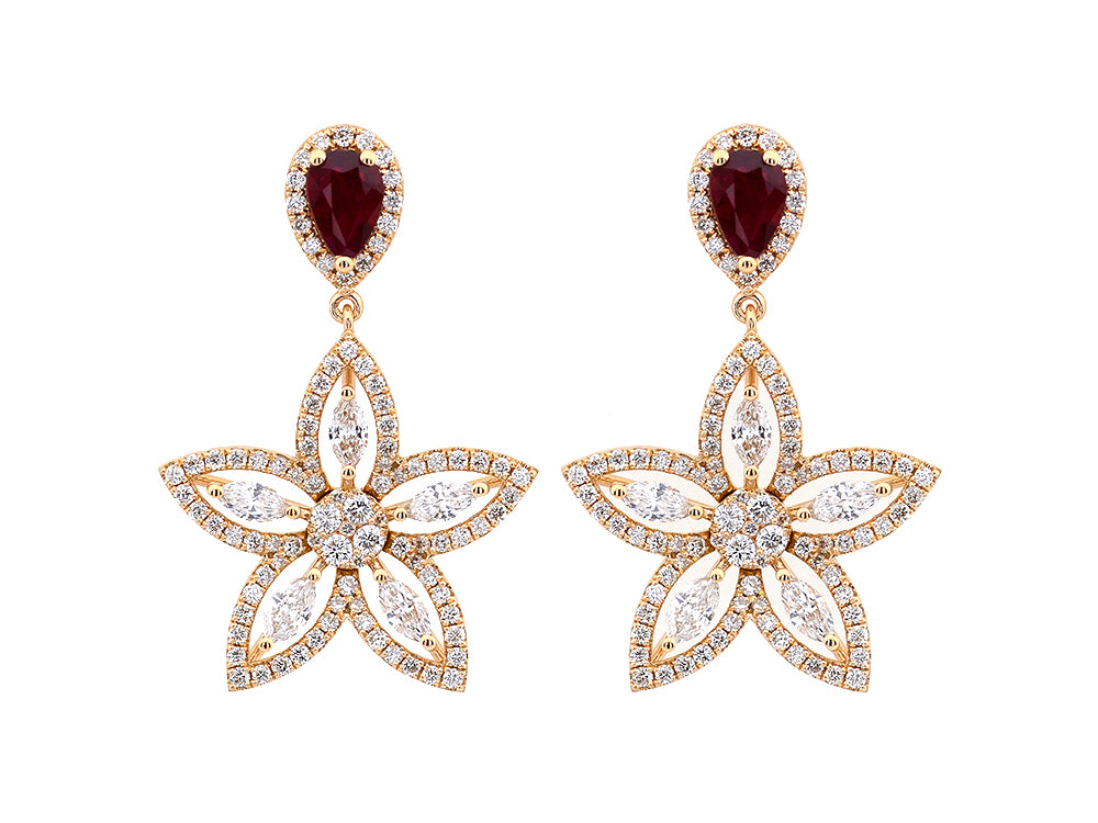 Ruby & Diamond Drop Earrings - FIORE