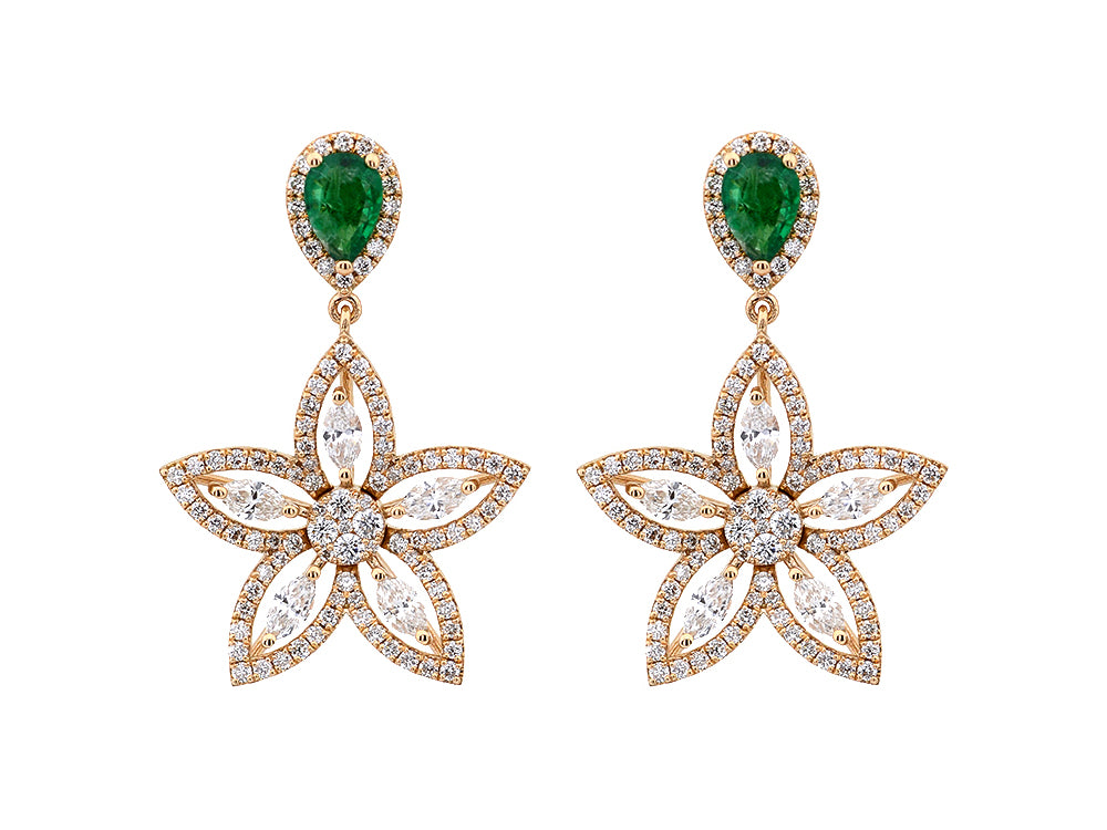 Emerald & Diamond Drop Earrings - FIORE