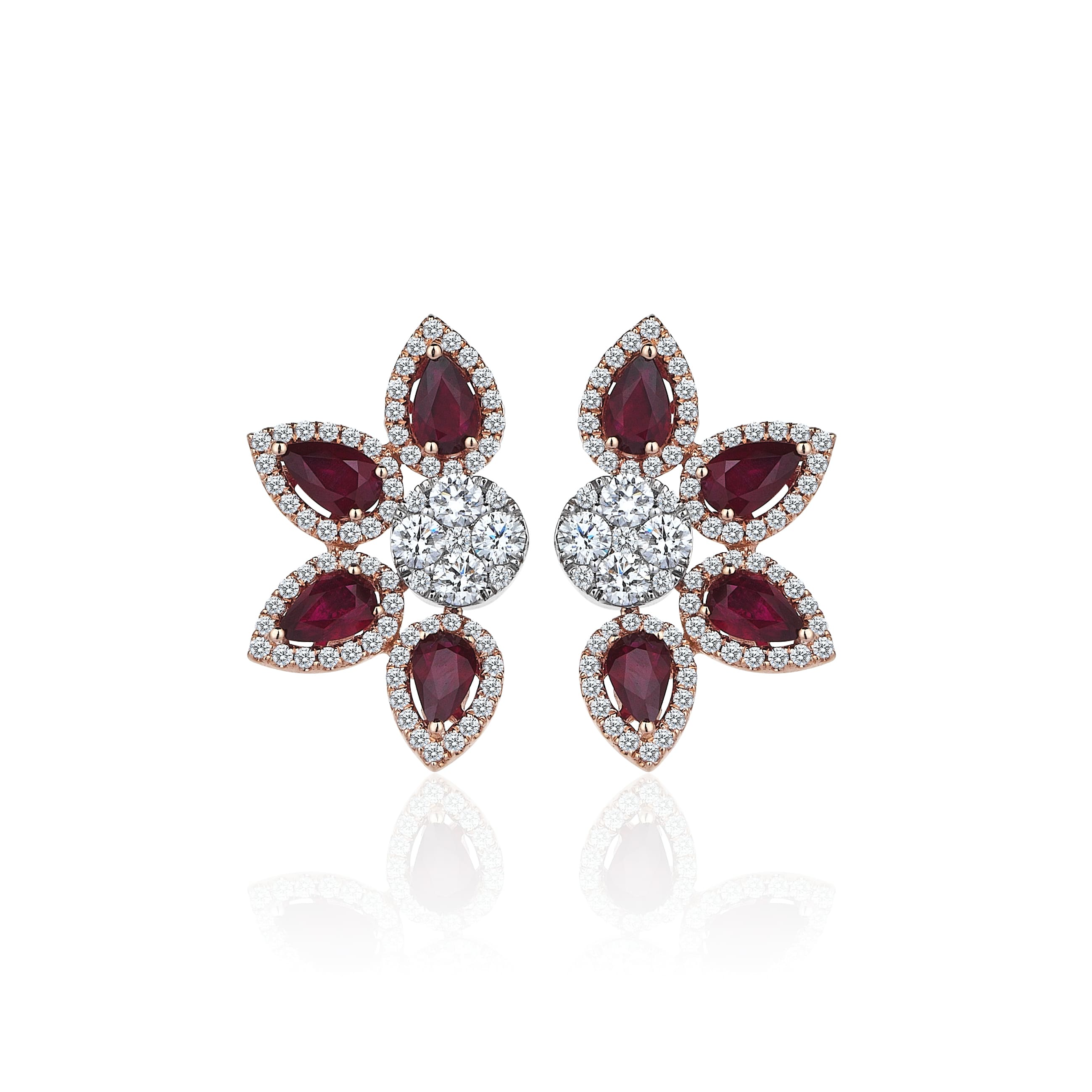 Petal Sparkles-Rose Gold Ruby & Diamond Earrings