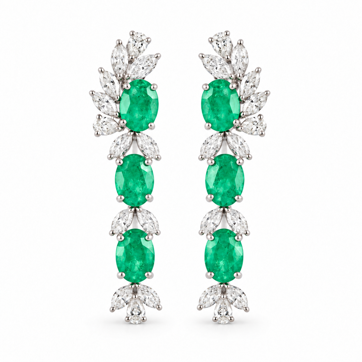 Emerald and Diamond Floral Drop Earrings