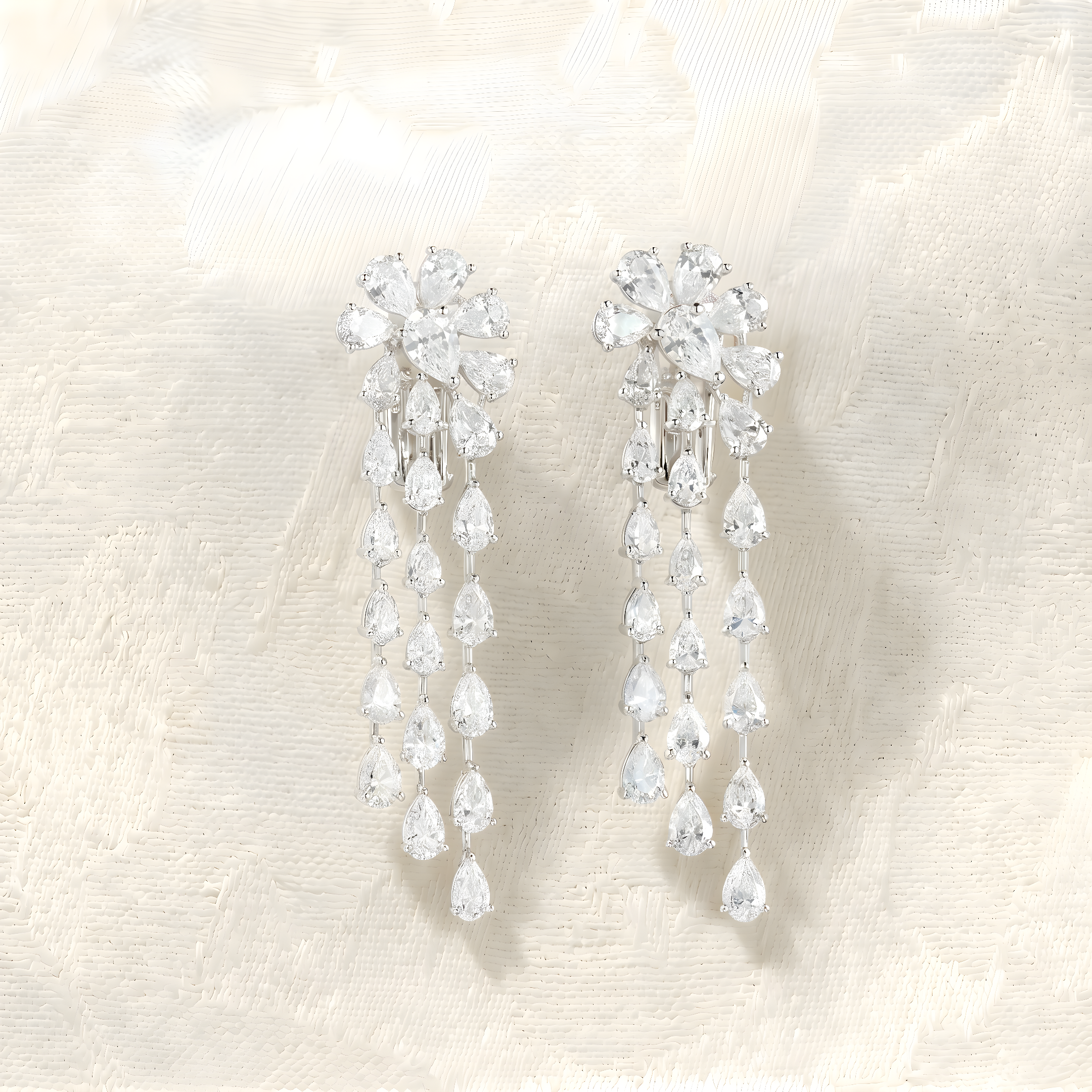 Diamond Flower Cascade Chandelier Earrings