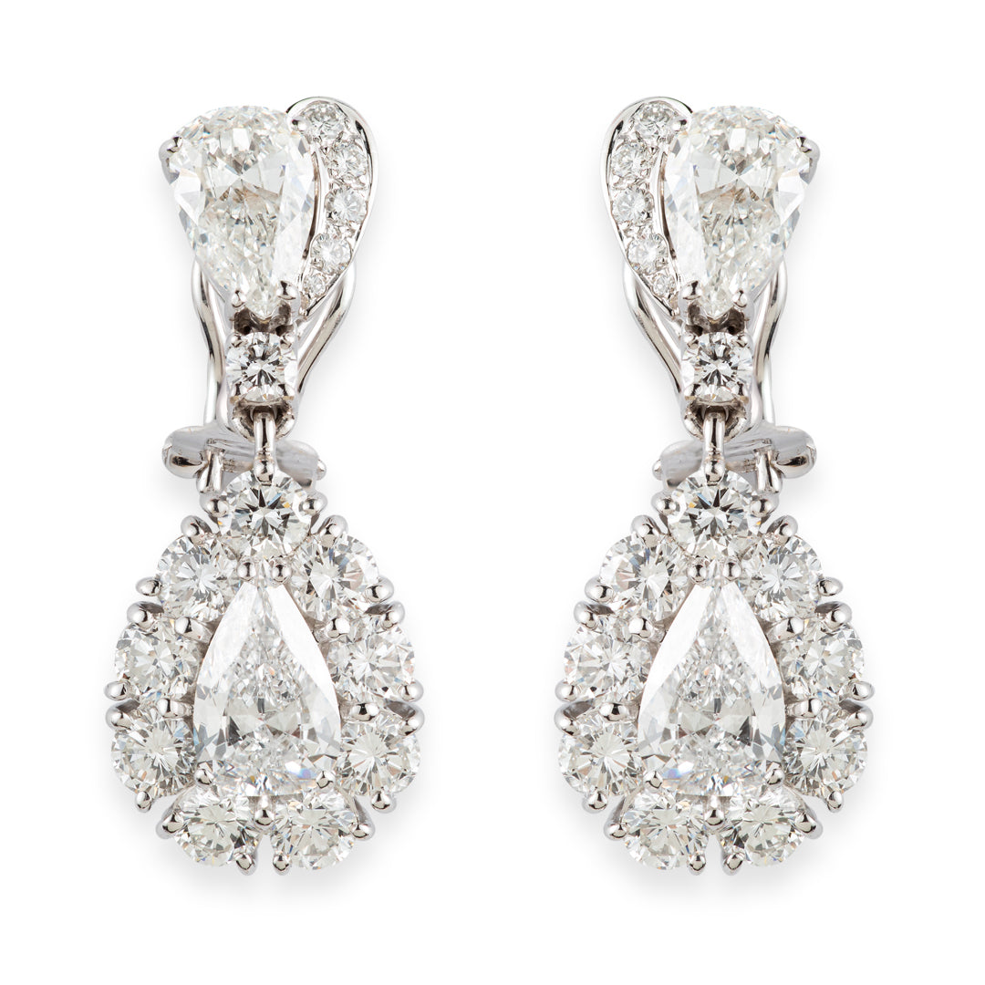Classic Diamond Drop Earrings (9 Carats - Pear, Round Brilliant)- NEW