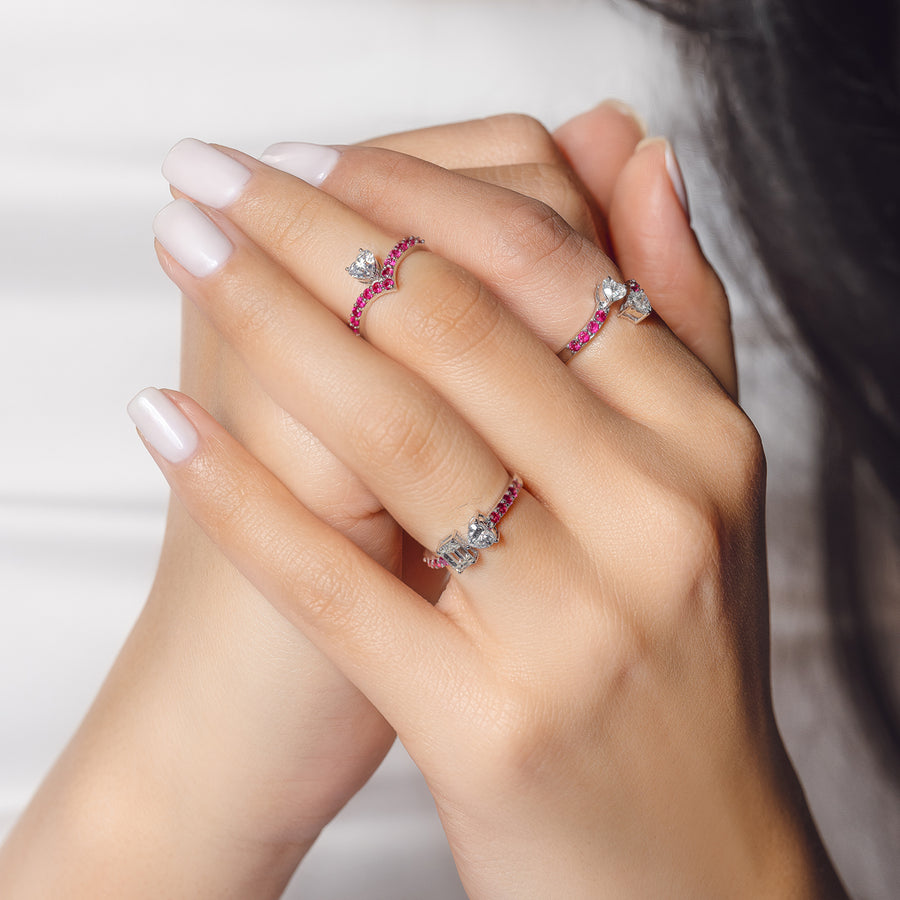 Ruby Midi-Rings (Heart & Baquette Shaped Diamond)