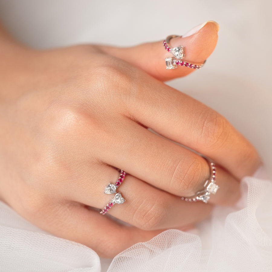 Ruby Midi-Rings (Pear & Heart Shape Diamonds)