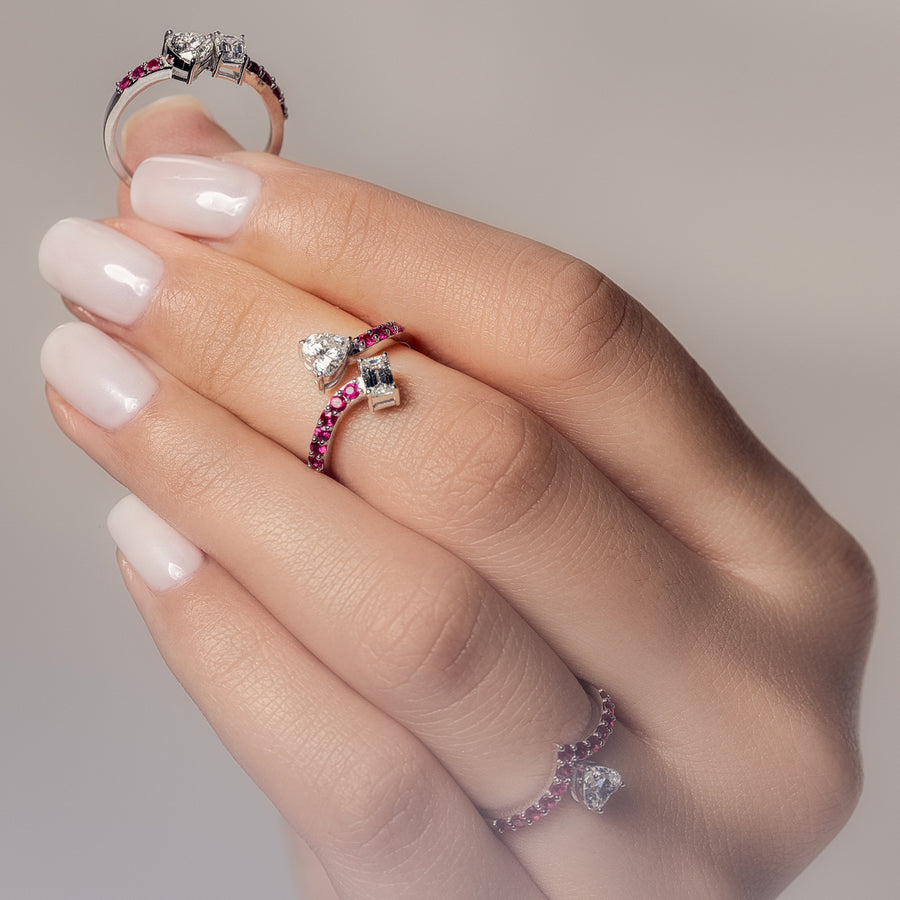 Ruby Midi-Rings (Heart & Baguette Shaped Cross Diamonds)