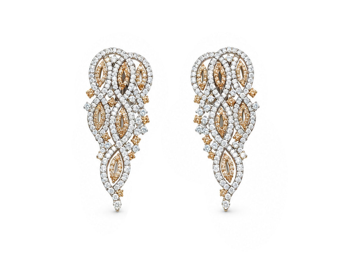 Champagne & White Diamond Ribbon Earrings