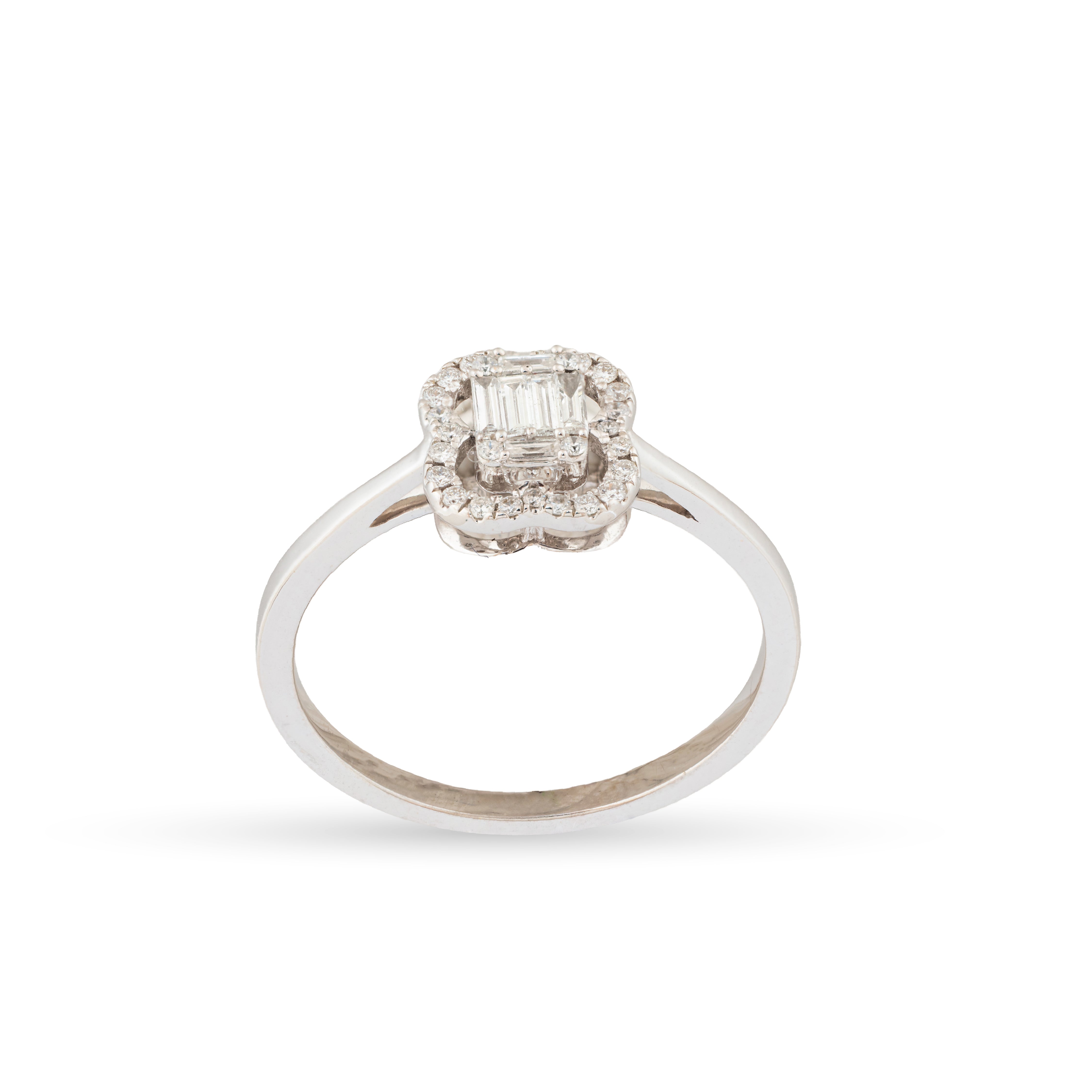 Emerald-Cut Diamond Solitaire with Scalloped Halo Ring