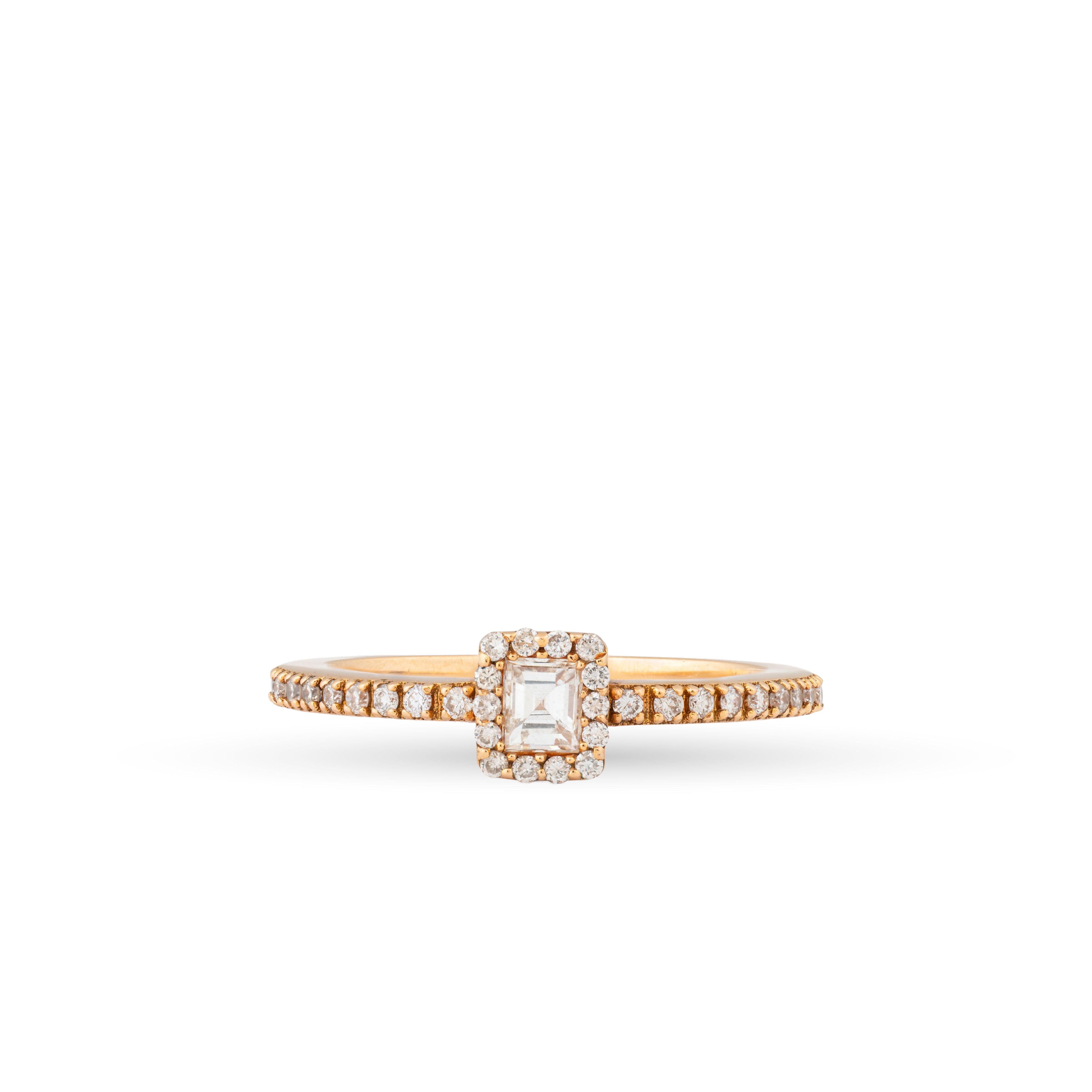 Emerald-Cut Diamond Halo Ring with Pavé Band