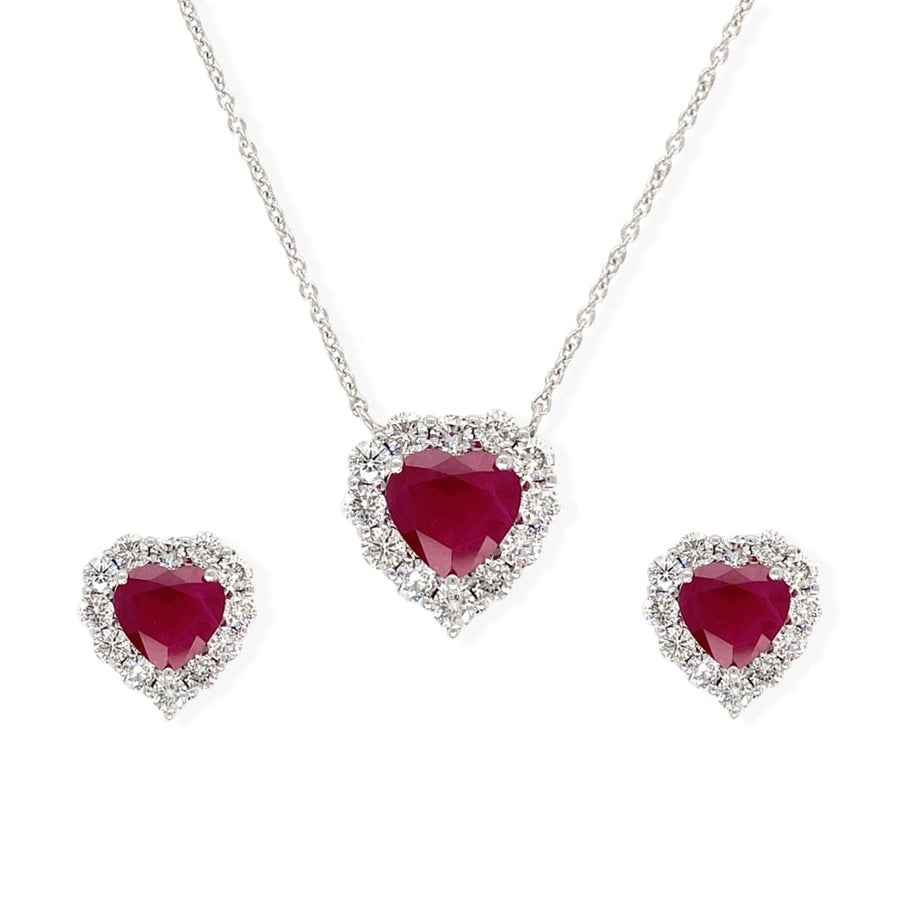 M.Fitaihi Forever Yours - Ruby & Diamond Heart Necklace & Earrings - M.Fitaihi