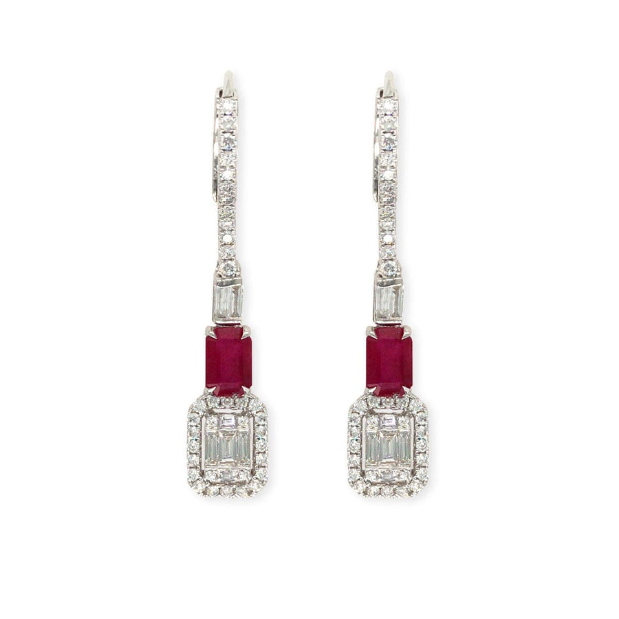 M.Fitaihi Forever Yours - 18K white Gold with Diamonds and Ruby Earrings