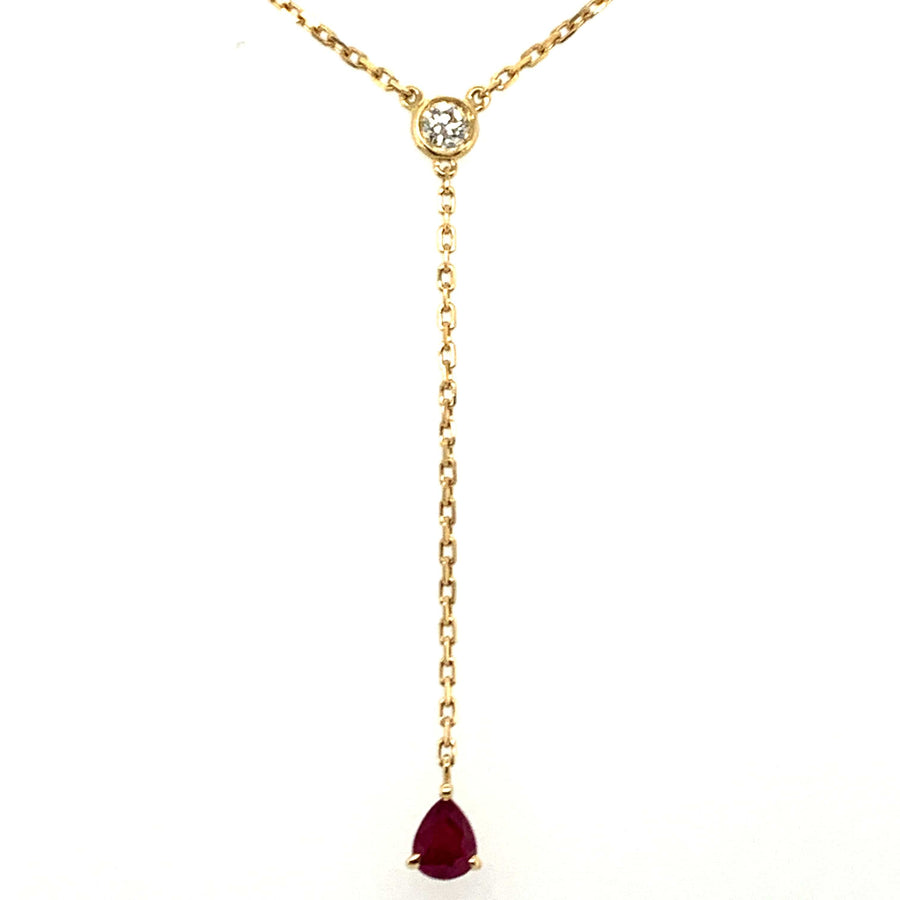 Forever Yours Yellow Gold with Diamond and Ruby Chain Drop Necklace