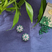 Araya Modern Flower Diamond & Emerald Ear Studs