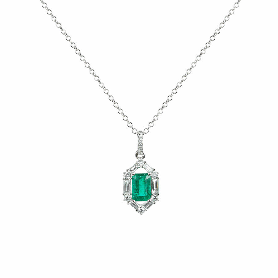 M.Fitaihi Timeless Baguette - Diamond & Emerald Necklace