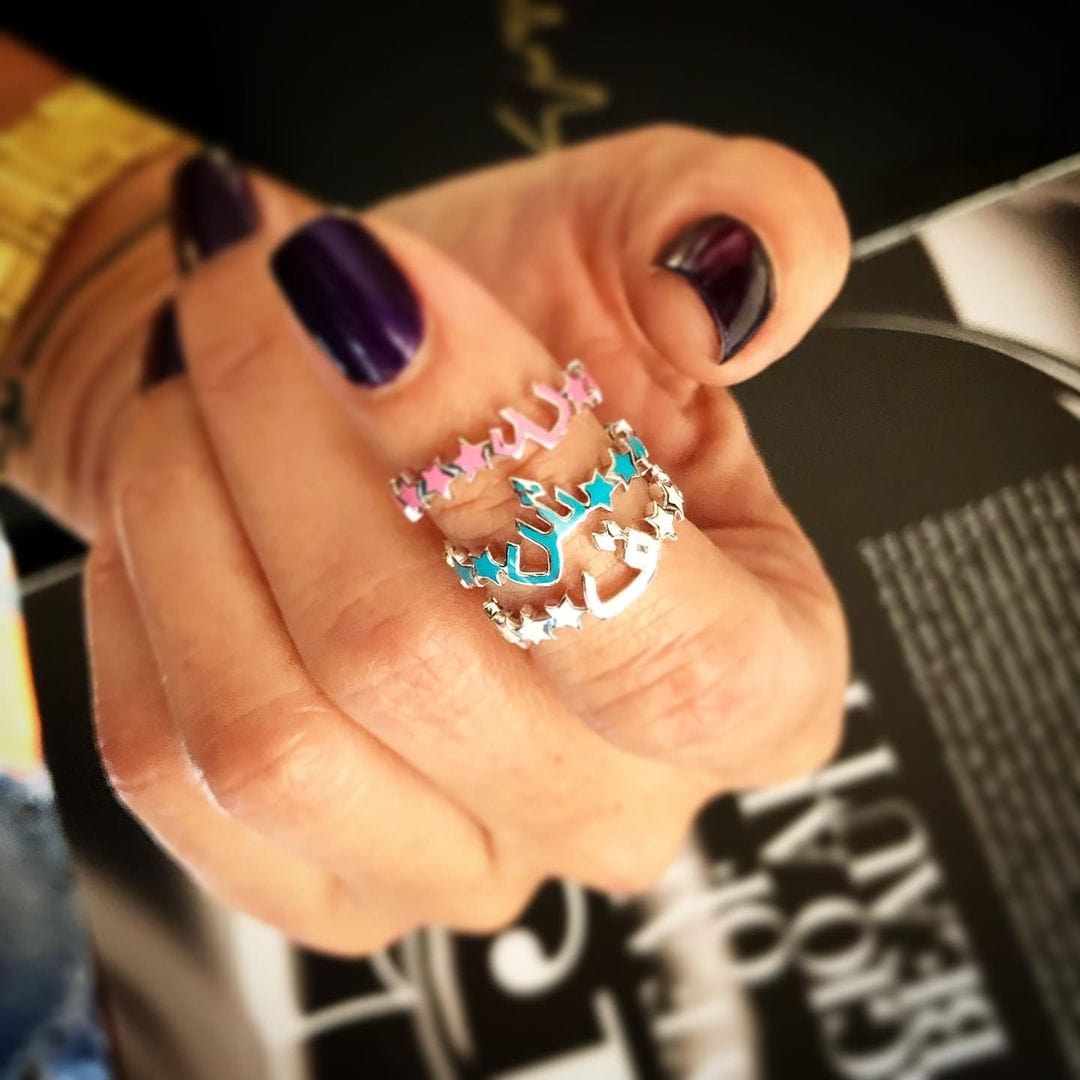 Bil Arabi Nujum — Rose Gold Enamel Letter Ring - M.Fitaihi