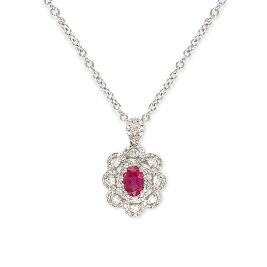 M.Fitaihi Forever Yours - white Gold with Diamond and Ruby Necklace - M.Fitaihi