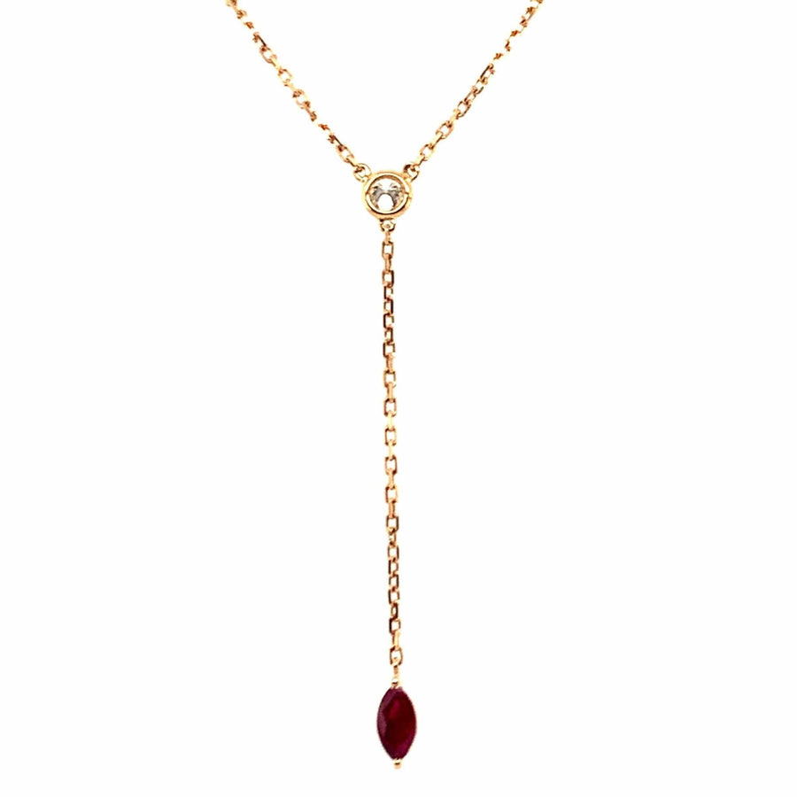 M.Fitaihi Forever Yours - Yellow Gold with Diamond and Ruby Chain Drop Necklace - M.Fitaihi