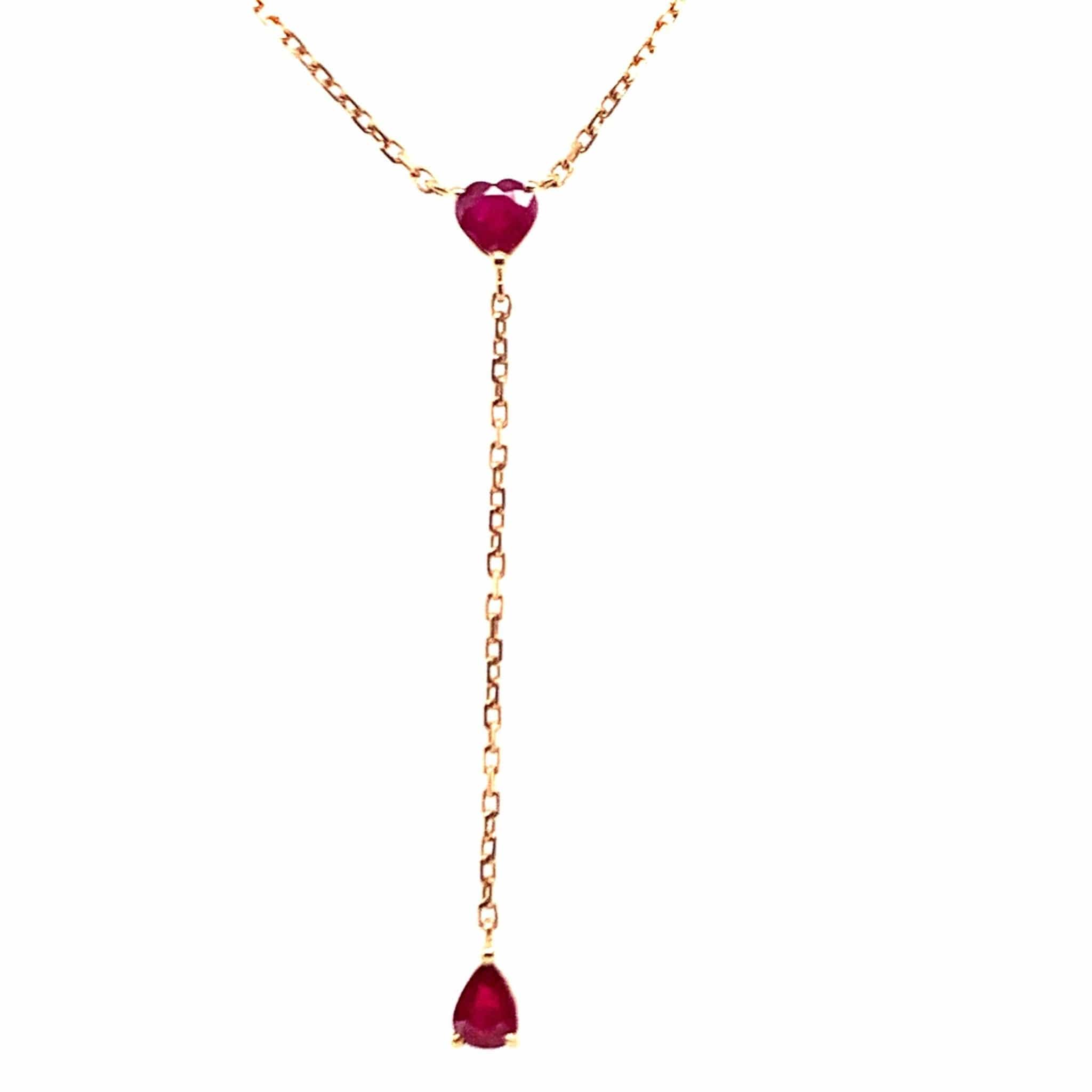 M.Fitaihi Forever Yours - Yellow Gold with Ruby Chain Drop Necklace - M.Fitaihi