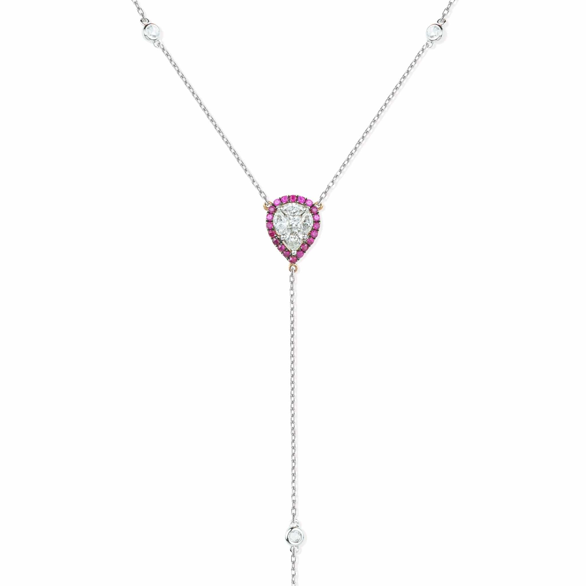 M.Fitaihi Timeless Baguette - White Gold and Diamond Pendant With Ruby - M.Fitaihi