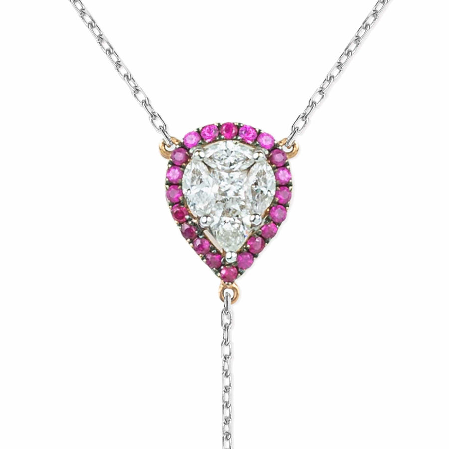 M.Fitaihi Timeless Baguette - White Gold and Diamond Pendant With Ruby - M.Fitaihi