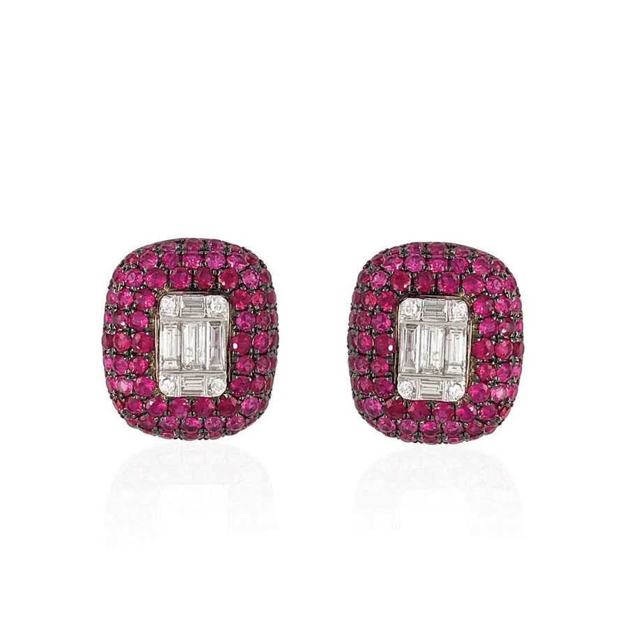 M.Fitaihi Timeless Baguette - White Gold Earrings With Diamond & Ruby - M.Fitaihi