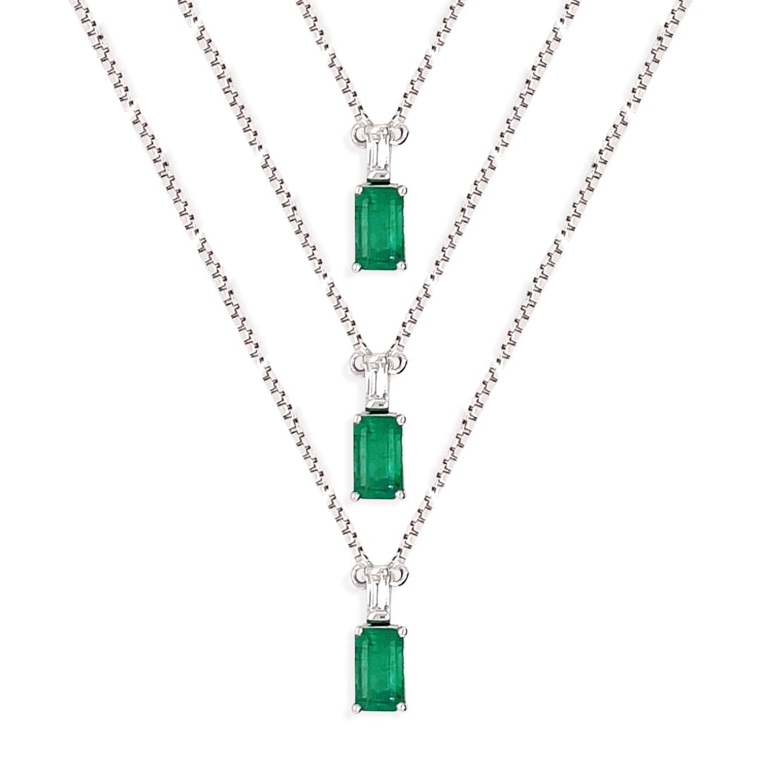 M.Fitaihi Timeless Baguette - White Gold & Emerald Timeless Baguette Layer Necklace - M.Fitaihi