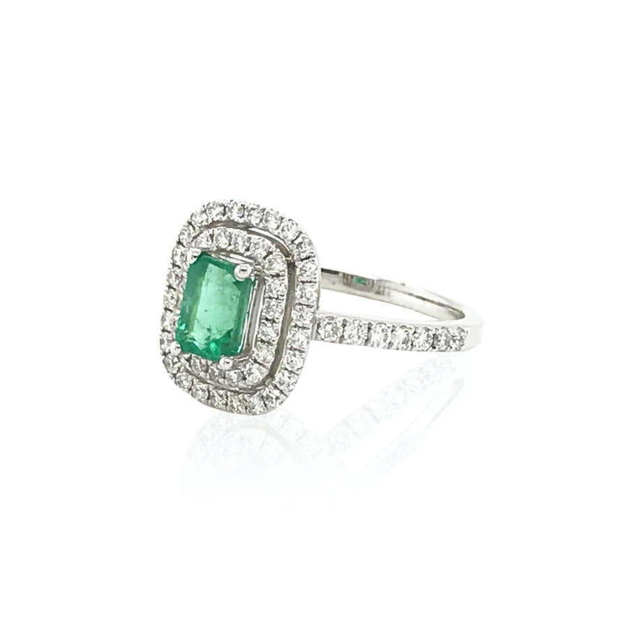 M.Fitaihi Timeless Baguette -White Gold Ring with Emeralds & Diamonds - M.Fitaihi