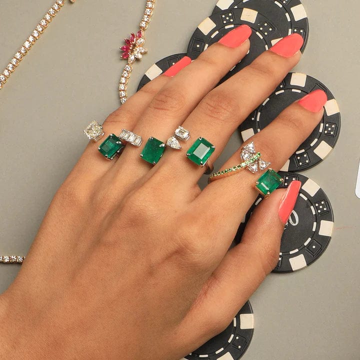Prakshi Bloom Ring with Emerald cut and Round Diamonds - M.Fitaihi