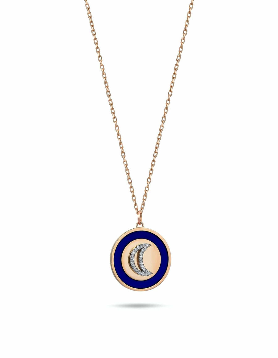 Sim & Roz Rose Gold Moon Necklace With Diamonds - M.Fitaihi