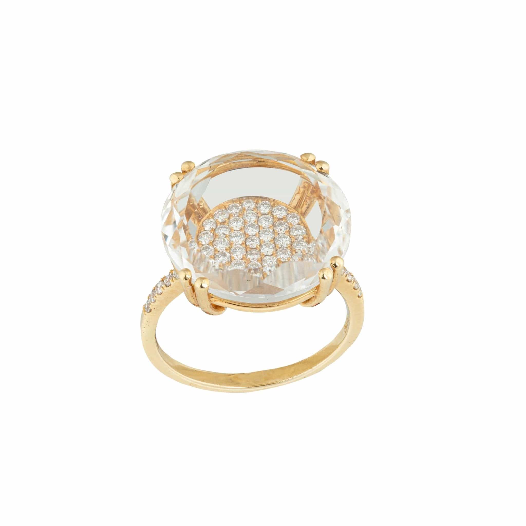 Suzanne Kalan Round White Topaz Center Stone Gold Ring - M.Fitaihi