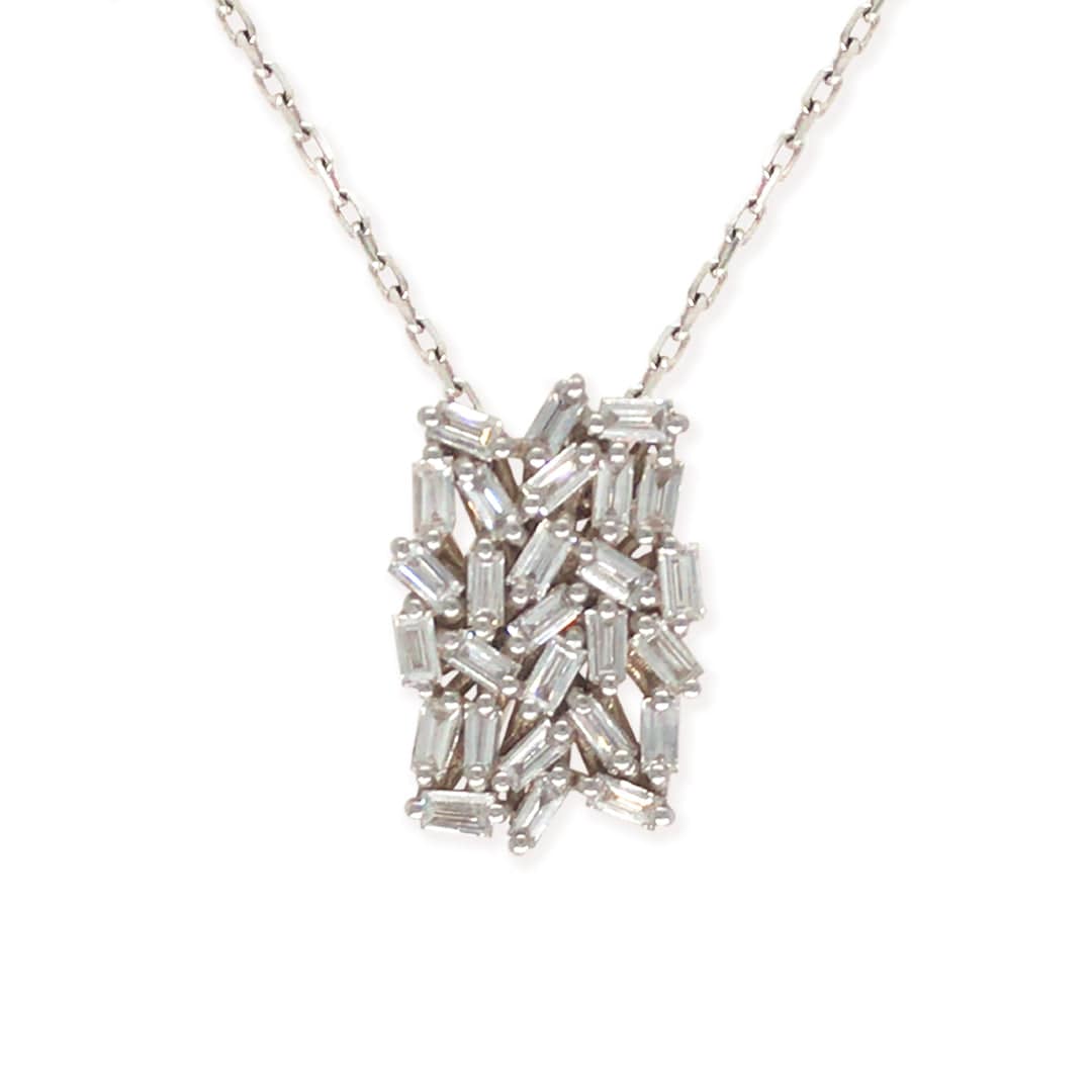 Suzanne Kalan White Gold Diamond Baguette Necklace - M.Fitaihi
