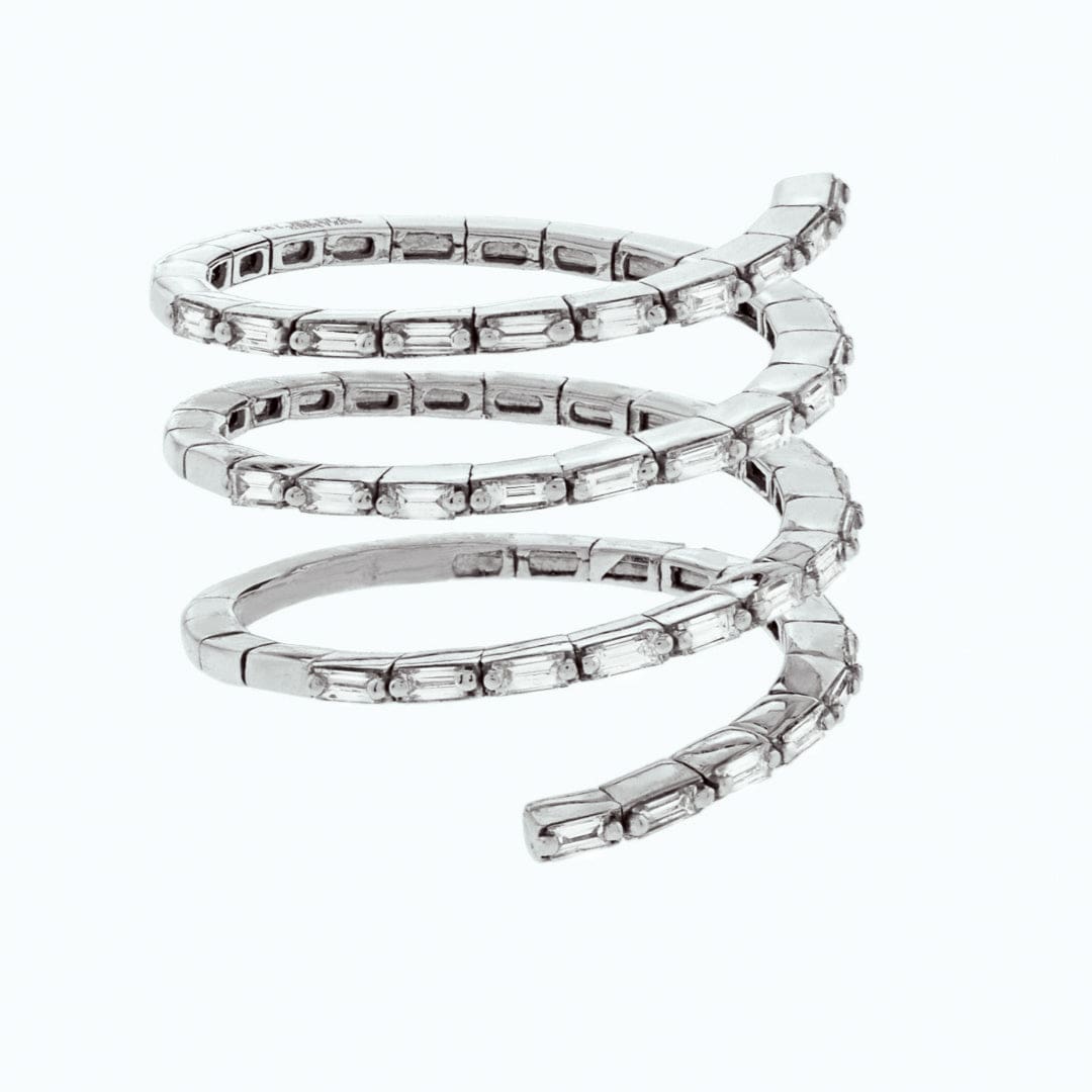 Suzanne Kalan White Gold Thin Spiral Baguette Ring - M.Fitaihi