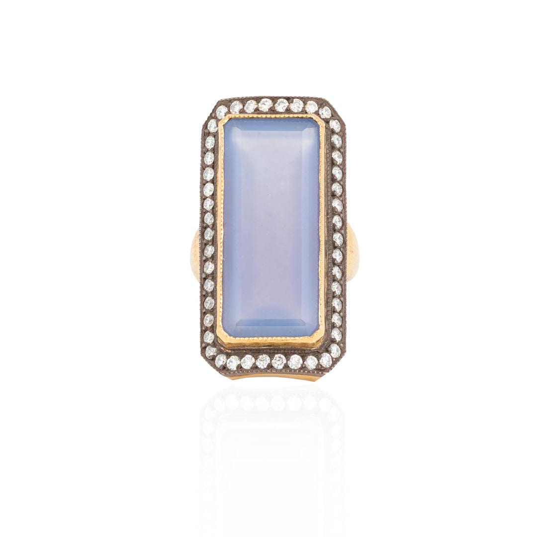 Blue calcite stone with diamond ring